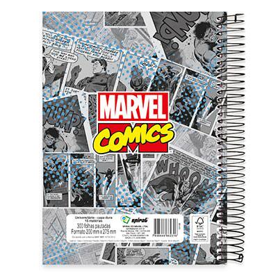 Caderno Universitário Capa Dura 15x1 300 fls Marvel 19552 Spiral Mv PT 1 UN