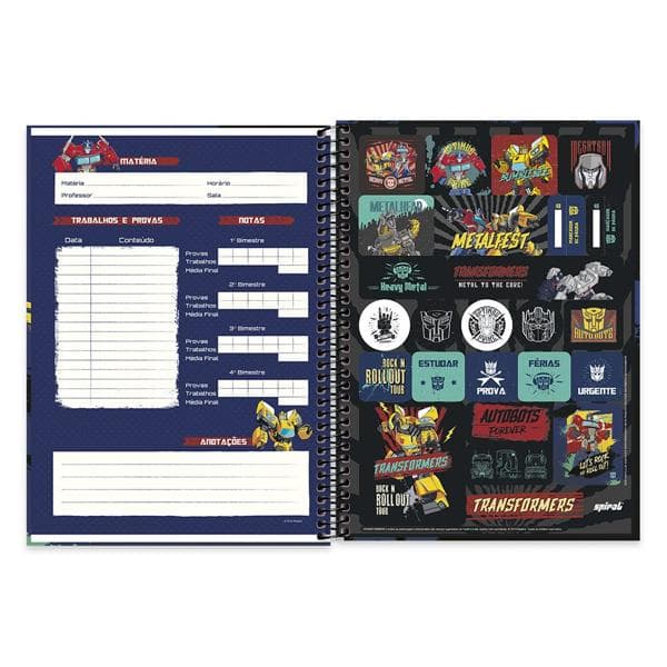 Caderno Universitário Capa Dura 1x1 96 fls Transformers 20351 Spiral Trf PT 1 UN