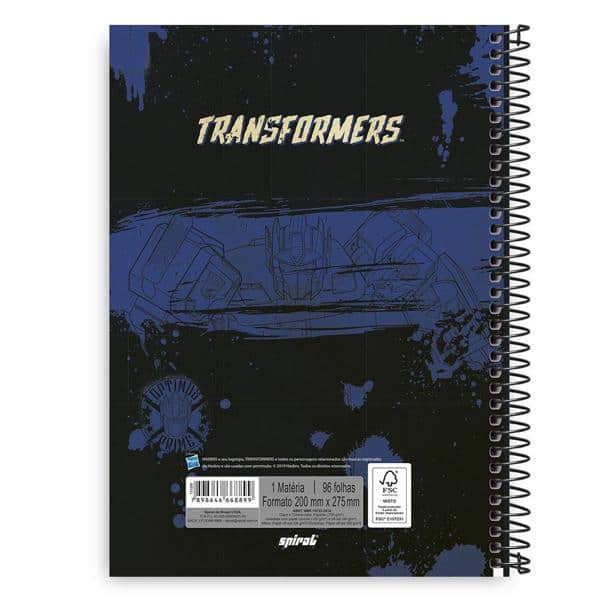 Caderno Universitário Capa Dura 1x1 96 fls Transformers 20351 Spiral Trf PT 1 UN