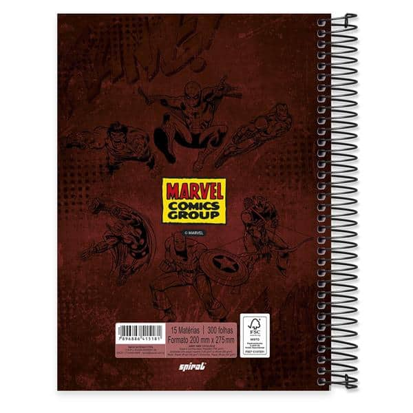 Caderno univ.capa dura 15x1 300fls Homem Aranha Spiderman Marvel 20590 Spiral Mv PT 1 UN