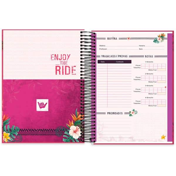 Caderno Universitário Capa Dura 10x1 200fl Hang loose 20455 Spiral Ha PT 1 UN