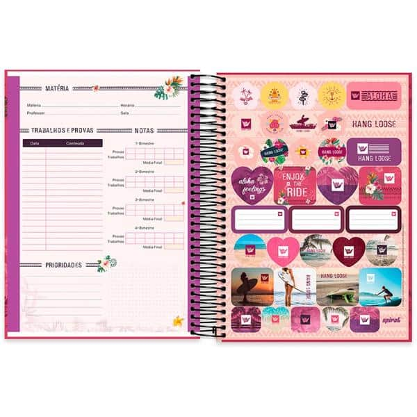 Caderno Universitário Capa Dura 10x1 200fl Hang loose 20455 Spiral Ha PT 1 UN