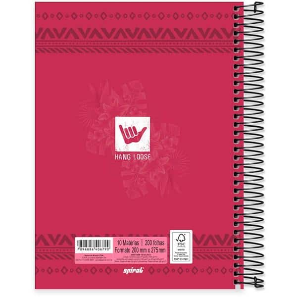 Caderno Universitário Capa Dura 10x1 200fl Hang loose 20455 Spiral Ha PT 1 UN