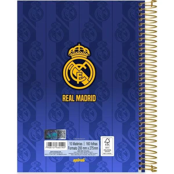 Caderno Universitário Capa Dura, 10x1, 160 Folhas, Real Madrid F.C, 2760190, Spiral Rea - PT 1 UN Caderno Universitário Capa Dura, 10x1, 160 Folhas, Real Madrid F.C, 2760190, Spiral Rea - PT 1 UN
