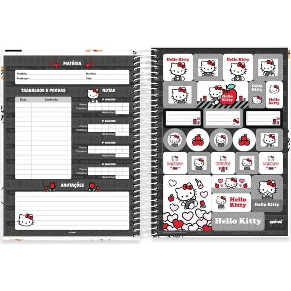 Caderno Universitário Capa Dura, 20 x 1, 320 Folhas, Hello KItty, 2756476, Spiral Hki - PT 1 UN