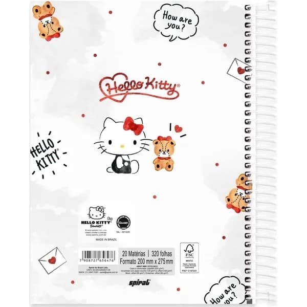 Caderno Universitário Capa Dura, 20 x 1, 320 Folhas, Hello KItty, 2756476, Spiral Hki - PT 1 UN