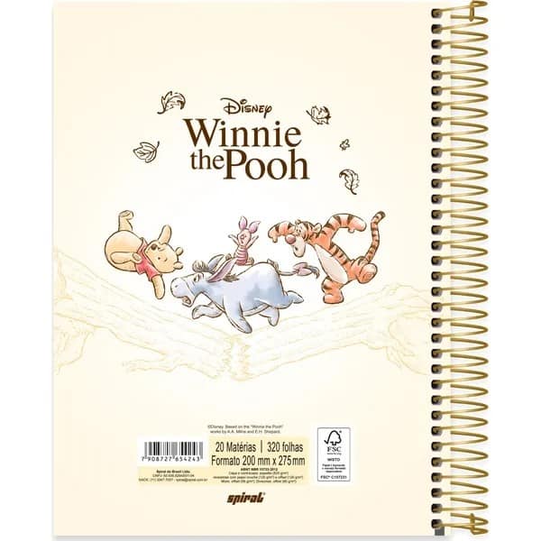 Caderno Universitário Capa Dura, 20 x 1, 320 Folhas, Ursinho Pooh, 2754243, Spiral Pooh - PT 1 UN