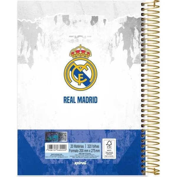 Caderno Universitário Capa Dura, 20 x 1, 320 Folhas, Real Madrid, 2760220, Spiral Rea - PT 1 UN