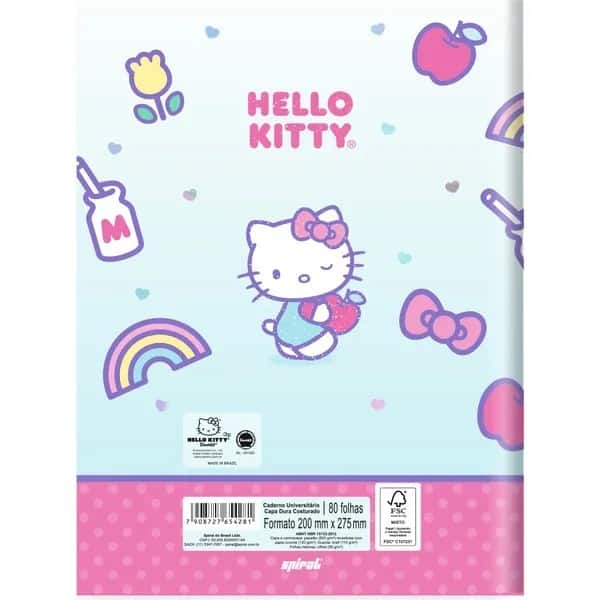 Caderno Universitário Capa Dura Costurado, 80 Folhas, Hello Kitty, 2754281, Spiral Hki - PT 1 UN