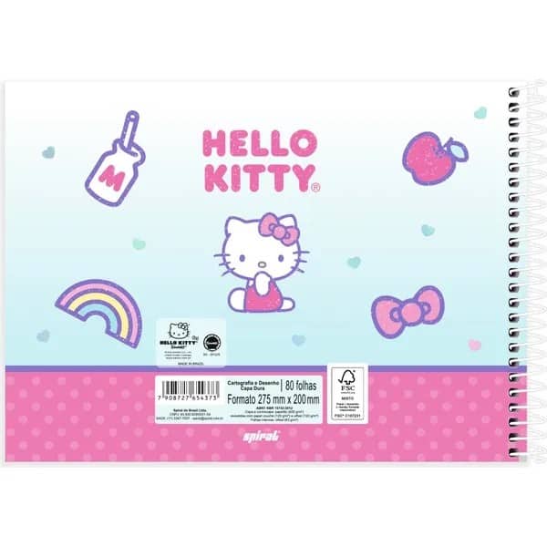 Caderno de Cartografia e Desenho, Capa dura, 80 folhas, Hello Kitty, 2754373, Spiral Hki - PT 1 UN Caderno de Cartografia e Desenho, Capa dura, 80 folhas, Hello Kitty, 2754373, Spiral Hki - PT 1 UN