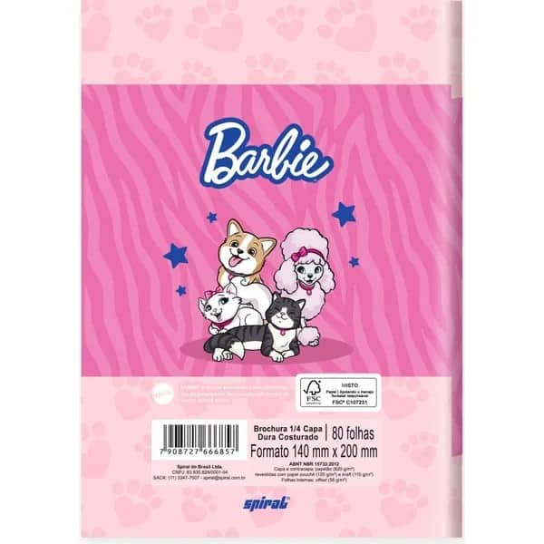 Caderno 1/4 C.D. costurado 80fls Barbie 2766857 Spiral Brb PT 1 UN Caderno 1/4 C.D. costurado 80fls Barbie 2766857 Spiral Brb PT 1 UN
