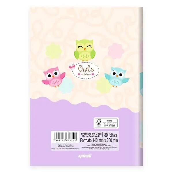 Caderno 1/4, Capa Dura Costurado, 80 folhas, Corujinhas, 2753543, Spiral Cor - PT 1 UN Caderno 1/4, Capa Dura Costurado, 80 folhas, Corujinhas, 2753543, Spiral Cor - PT 1 UN