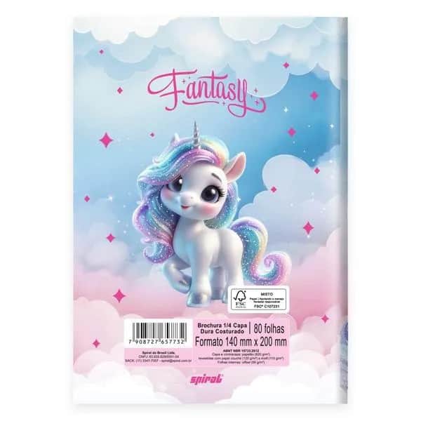 Caderno 1/4, Capa Dura Costurado, 80 folhas, Fantasy Unicórnios,2757732, Spiral Fan - PT 1 UN Caderno 1/4, Capa Dura Costurado, 80 folhas, Fantasy Unicórnios,2757732, Spiral Fan - PT 1 UN