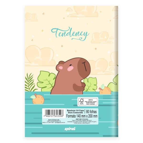 Caderno 1/4, Capa Dura Costurado, 80 folhas, Capivara, 2753598, Spiral Ten - PT 1 UN Caderno 1/4, Capa Dura Costurado, 80 folhas, Capivara, 2753598, Spiral Ten - PT 1 UN