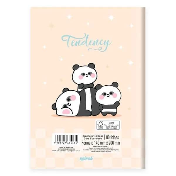 Caderno 1/4, Capa Dura Costurado, 80 folhas, Panda, 2754434, Spiral Ten - PT 1 UN Caderno 1/4, Capa Dura Costurado, 80 folhas, Panda, 2754434, Spiral Ten - PT 1 UN