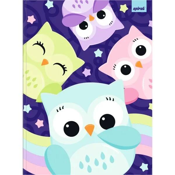 Caderno Universitário Capa Dura Costurado, 80 folhas, Corujinhas, 2753215, Spiral Cor - PT 1 UN