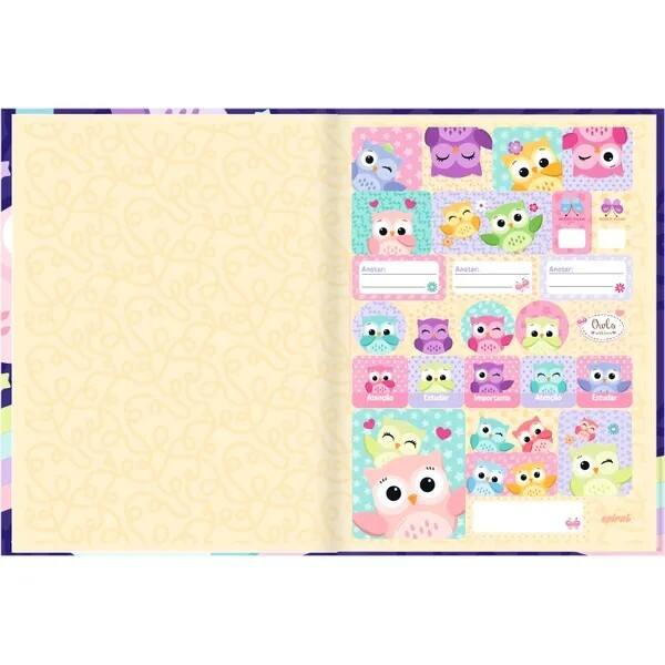 Caderno Universitário Capa Dura Costurado, 80 folhas, Corujinhas, 2753215, Spiral Cor - PT 1 UN