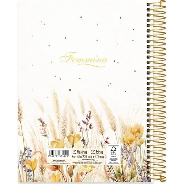 Caderno Universitário Capa Dura, 20 x 1, 320 Folhas, Femmina, 2754229, Spiral Fem - PT 1 UN