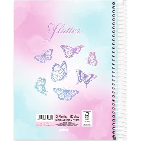 Caderno Universitário Capa Dura, 20 x 1, 320 Folhas, Flutter, 2757312, Spiral Flu - PT 1 UN