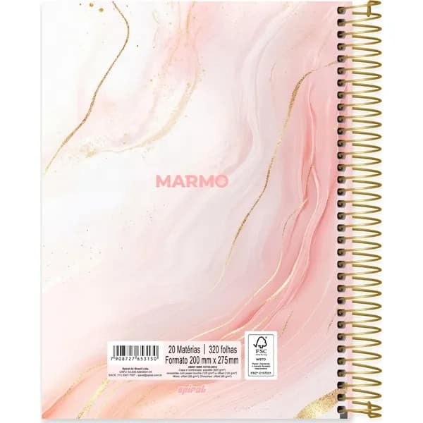 Caderno Universitário Capa Dura, 20 x 1, 320 Folhas, Marmo, 2753130, Spiral Mrm - PT 1 UN