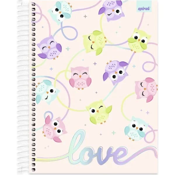 Caderno Universitário Capa Dura, 15x1, 240 folhas, Corujinhas,2753048, Spiral Cor - PT 1 UN