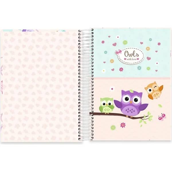 Caderno Universitário Capa Dura, 15x1, 240 folhas, Corujinhas,2753048, Spiral Cor - PT 1 UN