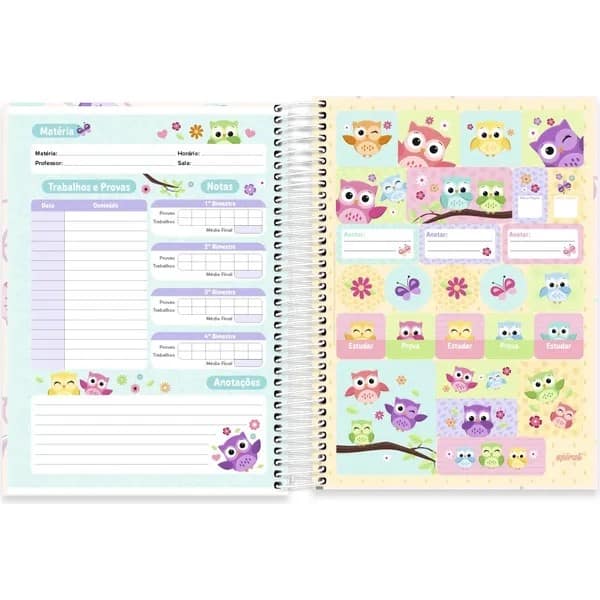 Caderno Universitário Capa Dura, 15x1, 240 folhas, Corujinhas,2753048, Spiral Cor - PT 1 UN