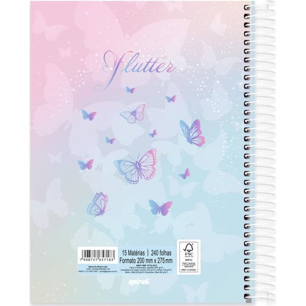 Caderno Universitário Capa Dura, 15x1, 240 folhas, Flutter, 2757183, Spiral Flu - PT 1 UN
