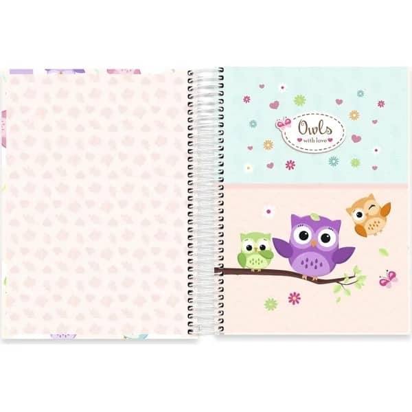 Caderno Universitário Capa Dura, 10 x 1, 160 Folhas, Corujinhas, 2752829, Spiral Cor - PT 1 UN