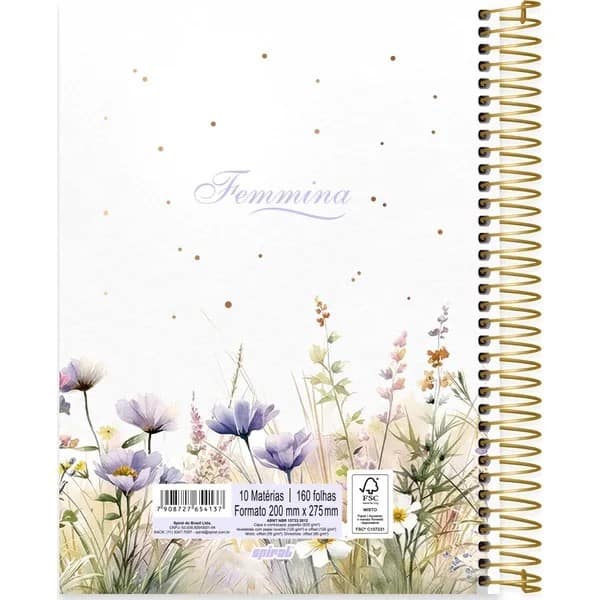 Caderno Universitário Capa Dura, 10 x 1, 160 Folhas, Femmina, 2754137, Spiral Fem - PT 1 UN
