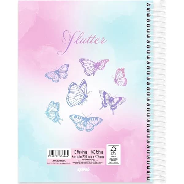 Caderno Universitário Capa Dura, 10 x 1, 160 Folhas, Flutter, 2756964, Spiral Flu - PT 1 UN