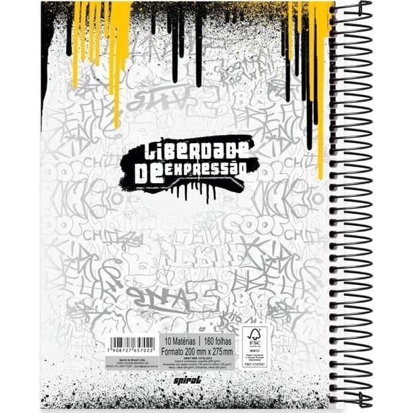 Caderno Universitário Capa Dura, 10 x 1, 160 Folhas, Liberdade de Expressão Smile, 2757022, Spiral Lib - PT 1 UN