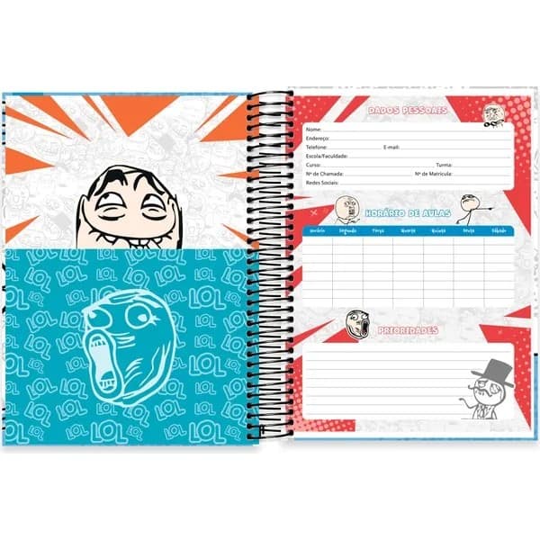 Caderno Universitário Capa Dura, 10 x 1, 160 Folhas, Meme Maniacs, 2757046, Spiral Mm - PT 1 UN