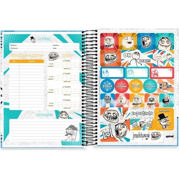 Caderno Universitário Capa Dura, 10 x 1, 160 Folhas, Meme Maniacs, 2757046, Spiral Mm - PT 1 UN