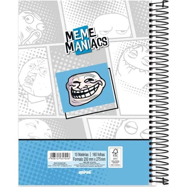 Caderno Universitário Capa Dura, 10 x 1, 160 Folhas, Meme Maniacs, 2757046, Spiral Mm - PT 1 UN