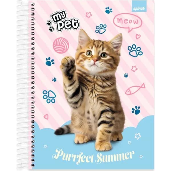 Caderno Universitário Capa Dura, 10 x 1, 160 Folhas, My Pet Gato, 2752881, Spiral Pet - PT 1 UN