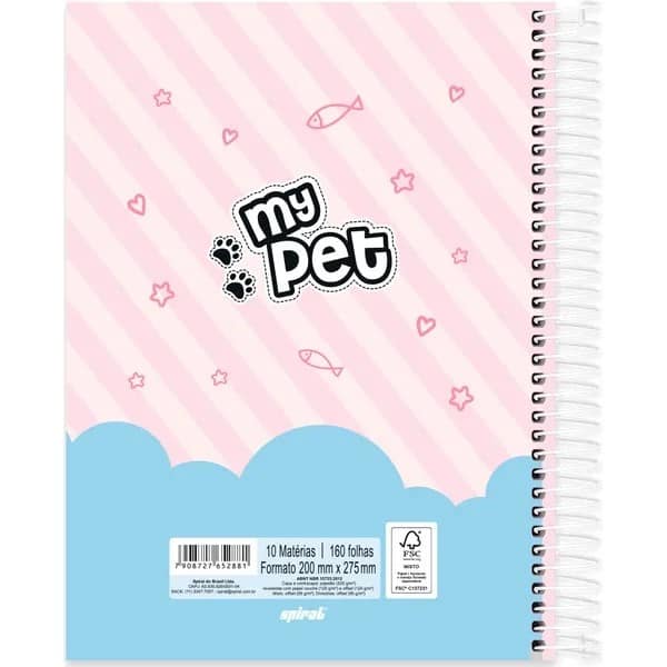 Caderno Universitário Capa Dura, 10 x 1, 160 Folhas, My Pet Gato, 2752881, Spiral Pet - PT 1 UN