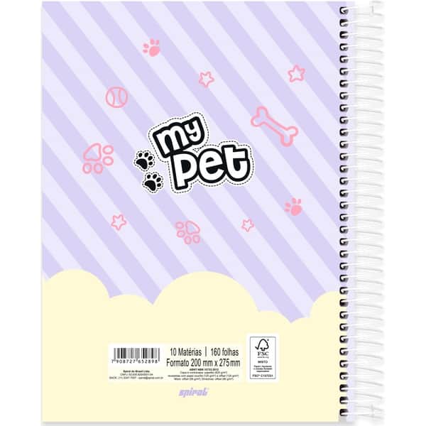 Caderno Universitário Capa Dura, 10 x 1, 160 Folhas, My Pet Cachorro, 2752898, Spiral Pet - PT 1 UN