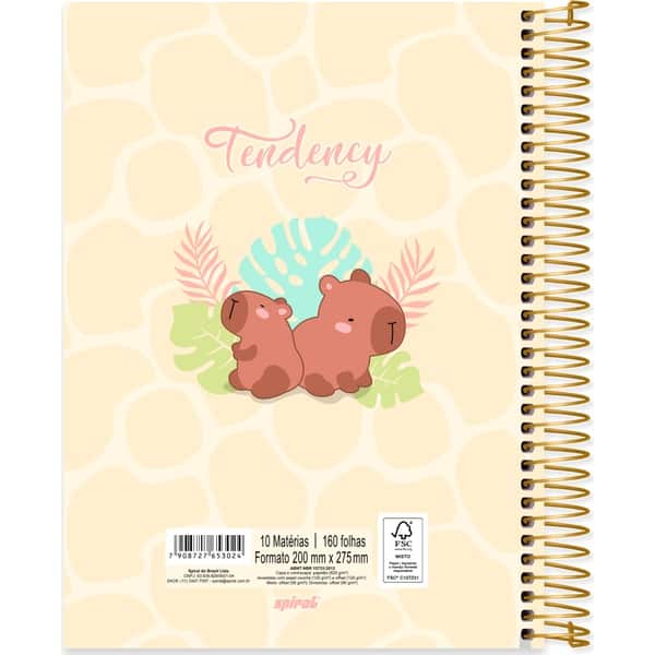 Caderno Universitário, Capa Dura, 10 x 1, 160 Folhas, Capivara, 2753024, Spiral Ten - PT 1 UN
