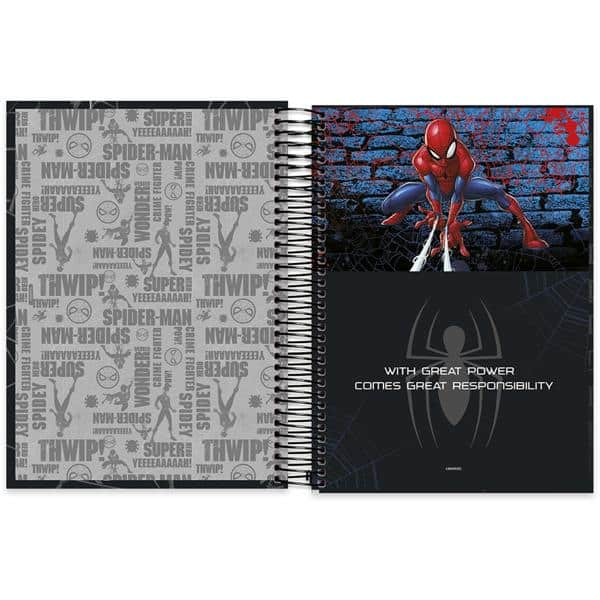 Caderno universitário capa dura 10x1 160 folhas, Homem Aranha Spiderman Marvel, Spiral, 211800 - PT 1 UN