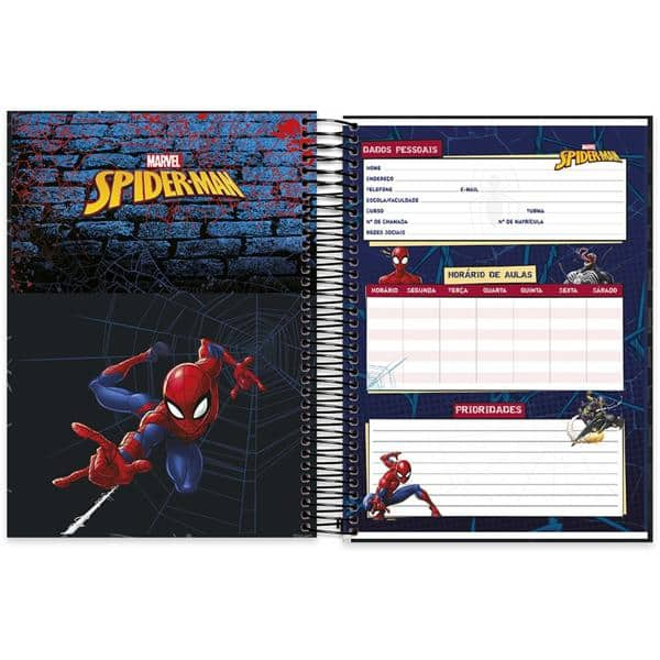 Caderno universitário capa dura 10x1 160 folhas, Homem Aranha Spiderman Marvel, Spiral, 211800 - PT 1 UN