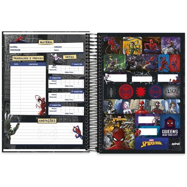 Caderno universitário capa dura 10x1 160 folhas, Homem Aranha Spiderman Marvel, Spiral, 211800 - PT 1 UN