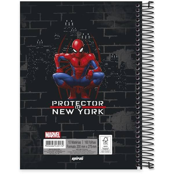 Caderno universitário capa dura 10x1 160 folhas, Homem Aranha Spiderman Marvel, Spiral, 211800 - PT 1 UN