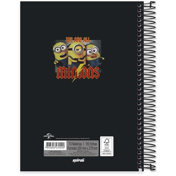 Caderno universitário capa dura 10x1 160 folhas, Minions, Spiral, 211803 - PT 1 UN