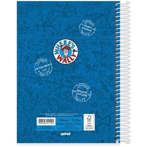 Caderno universitário capa dura 10x1 160 folhas, Where s Wally?, Spiral, 211934 - PT 1 UN