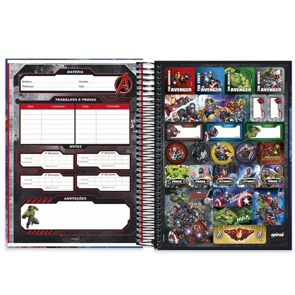 Caderno universitário capa dura 15x1 240 folhas, Vingadores Avengers Marvel, Spiral, 211968 - PT 1 UN