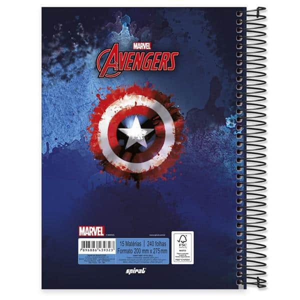 Caderno universitário capa dura 15x1 240 folhas, Vingadores Avengers Marvel, Spiral, 211968 - PT 1 UN