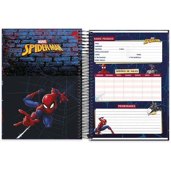 Caderno universitário capa dura 15x1 240 folhas, Homem Aranha Spiderman Marvel, Spiral, 212077 - PT 1 UN