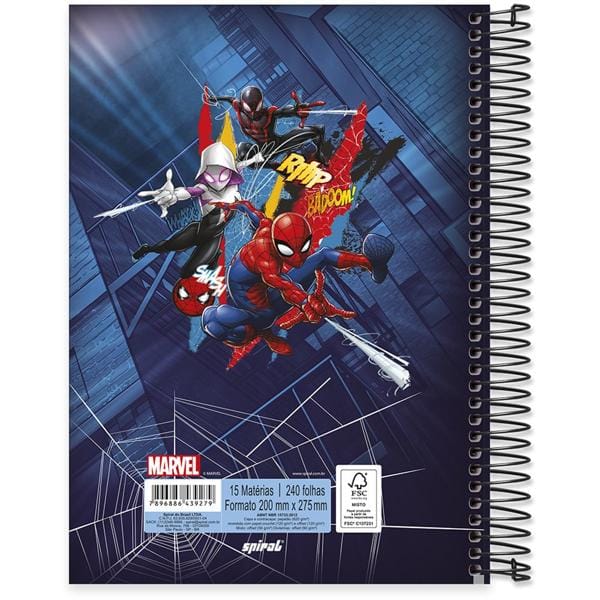 Caderno universitário capa dura 15x1 240 folhas, Homem Aranha Spiderman Marvel, Spiral, 212077 - PT 1 UN