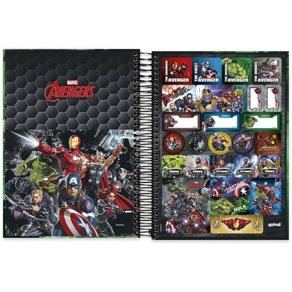 Caderno universitário capa dura 20x1 320 folhas, Vingadores Avengers Marvel, Spiral, 212091 - PT 1 UN